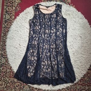 Cardalite Womens Dress Navy Blue Lace Size 3X Nude Lining Sleeveless Wedding ✨️